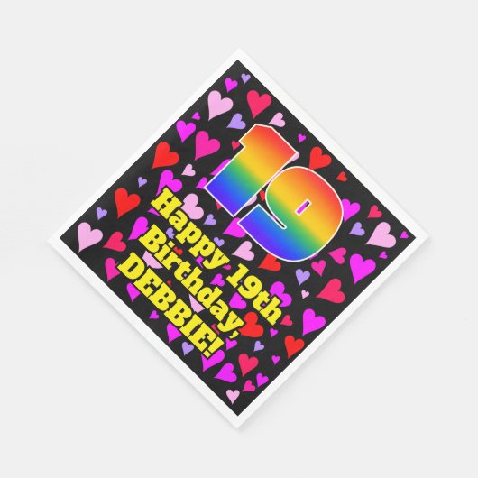Serviette En Papier 19e Birthday: Patters de Loving Hearts, Rainbow #  (Coin)