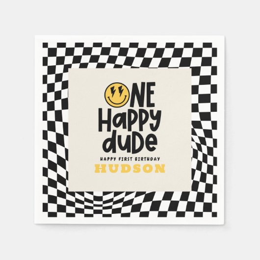 Serviette En Papier 1anniversaire sourire visage rétro noir blanc supe (Devant)