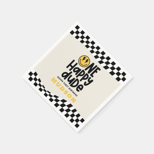 Serviette En Papier 1anniversaire sourire visage rétro noir blanc supe (Coin)