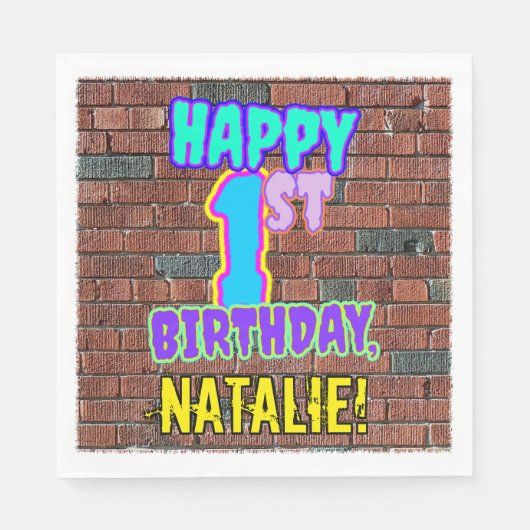 Serviette En Papier 1er anniversaire ~ Amusant, Graffiti urbain inspir (Devant)