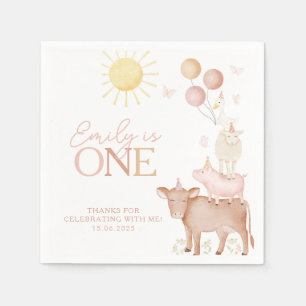 Serviette En Papier 1er Anniversaire Animaux de ferme Barnyard Filles 