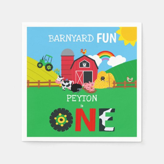 Serviette En Papier 1er Anniversaire Animaux de ferme Barnyard Fun Kid (Devant)