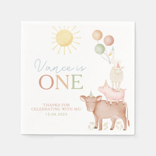 Serviette En Papier 1er Anniversaire Animaux de ferme Barnyard Party B (Devant)