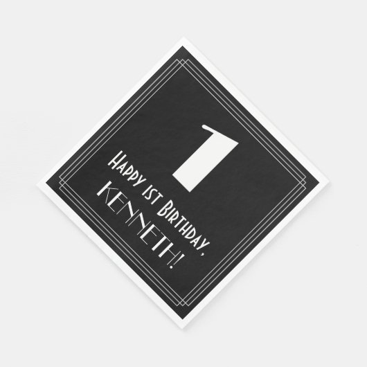 Serviette En Papier 1er Anniversaire ~ Art Déco Inspiré Look "1", Nom (Coin)