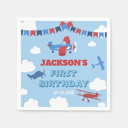 Serviette En Papier 1er Anniversaire Avion Un an a soufflé Sky Cloud (Devant)