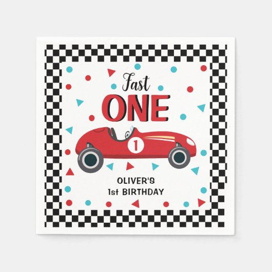 Serviette En Papier 1er anniversaire Boy's Red Racing Car Party (Devant)