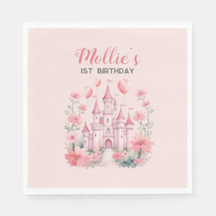 Serviette En Papier 1er anniversaire de naissance Pink Castle Princess