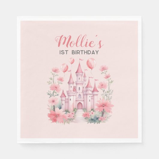 Serviette En Papier 1er anniversaire de naissance Pink Castle Princess (Devant)