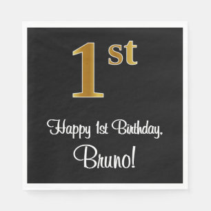 Serviette En Papier 1er Anniversaire ~ Elégant Luxueux Faux Gold Look 