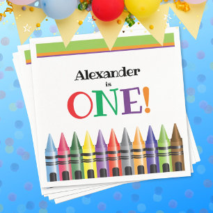 Serviette En Papier 1er anniversaire Enfants Crayon Green Orange Blue