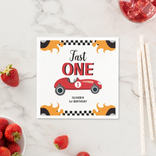 Serviette En Papier 1er anniversaire Fast One Racing Car Party (En situation)