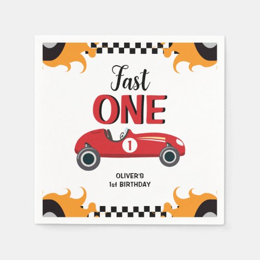 Serviette En Papier 1er anniversaire Fast One Racing Car Party (Devant)