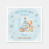 Serviette En Papier 1er anniversaire Gingerbread Man Boy Blue Christma (Devant)