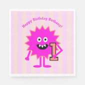 Serviette En Papier 1er Anniversaire Hot rose Girl Monster mignon Bold (Devant)