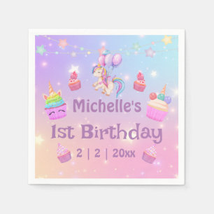 Serviette En Papier 1er anniversaire licornes cupcakes girly fun