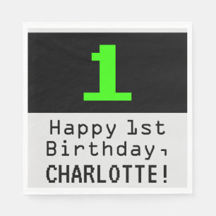 Serviette En Papier 1er anniversaire - Nerdy / Geeky Style "1" & Nom