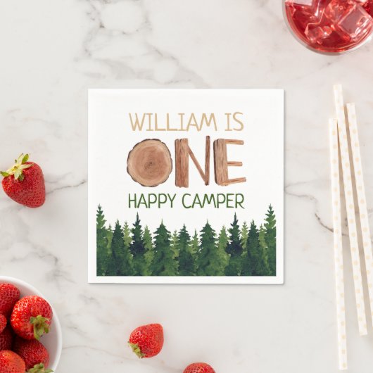 Serviette En Papier 1er Anniversaire Nom Rustic One Happy Camper (En situation)
