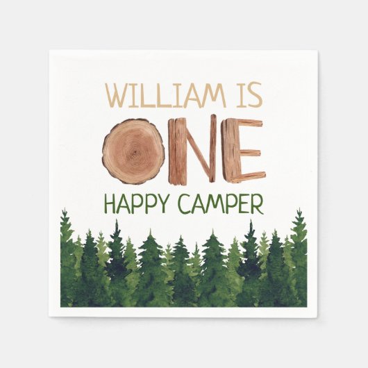 Serviette En Papier 1er Anniversaire Nom Rustic One Happy Camper (Devant)