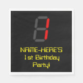 Serviette En Papier 1er anniversaire : Rouge Digital Horloge Style "1" (Devant)