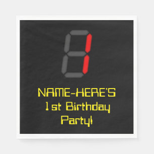 Serviette En Papier 1er anniversaire : Rouge Digital Horloge Style "1"