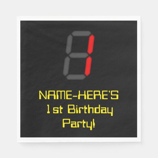 Serviette En Papier 1er anniversaire : Rouge Digital Horloge Style "1" (Devant)