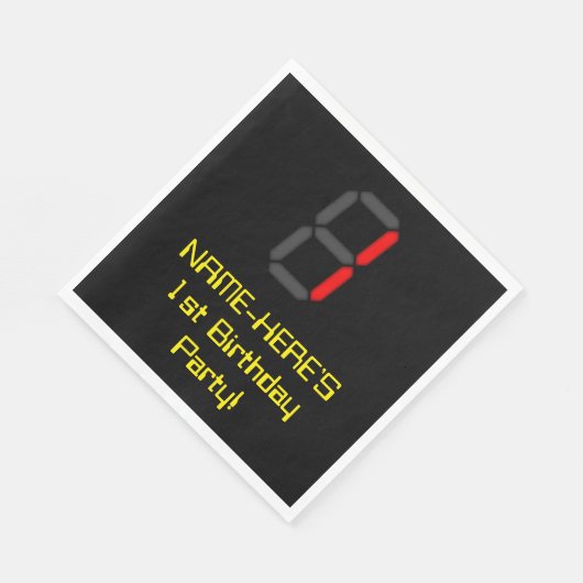 Serviette En Papier 1er anniversaire : Rouge Digital Horloge Style "1" (Coin)