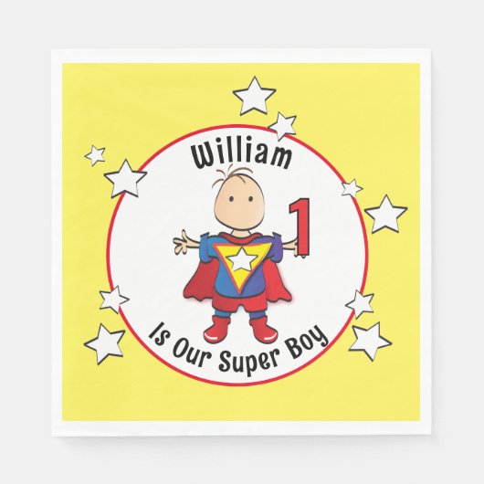 Serviette En Papier 1er anniversaire Super Boy Cartoon Party Napkin (Devant)