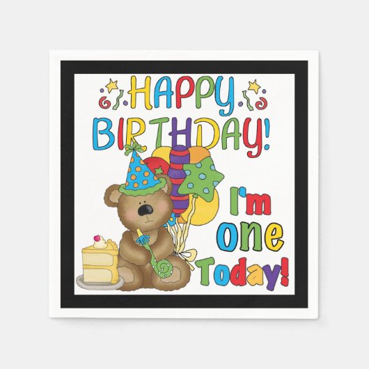 Serviette En Papier 1er anniversaire Teddy Bear Anniversaire Papier (Devant)