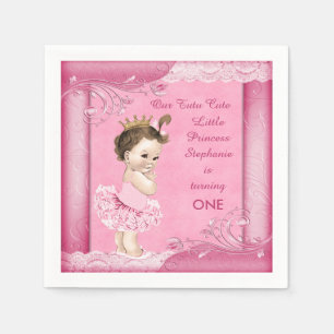 Serviette En Papier 1er anniversaire Tutu Cute Brunette Princesse Faux
