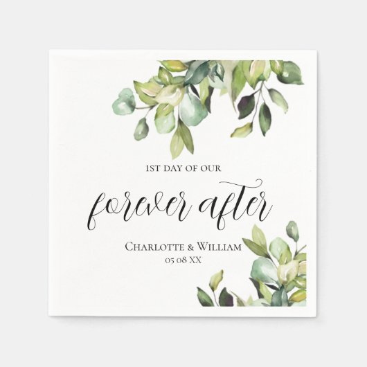 Serviette En Papier 1er jour de Forever Après Elégant Vert Botaniques (Devant)