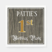 Serviette En Papier 1ère fête d'anniversaire — Faux Gold & Faux Wood L (Devant)