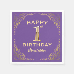 Serviette En Papier 1ère fête d'anniversaire Parties scintillant viole