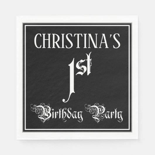 Serviette En Papier 1ère fête d'anniversaire — Script fantaisie + Nom (Devant)