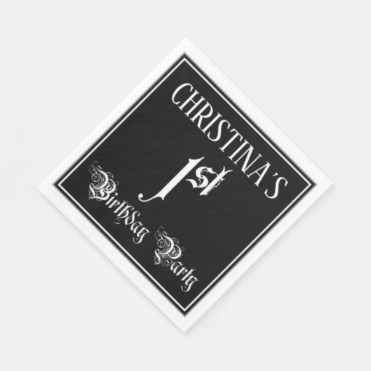 Serviette En Papier 1ère fête d'anniversaire — Script fantaisie + Nom (Coin)