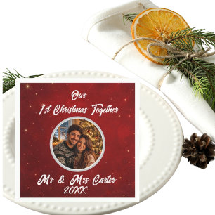 Serviette En Papier 1ère Noël ensemble Nom du couple Année Photo