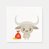 Serviette En Papier 2021 Année du sac rouge caricaturale Ox blanc (Devant)