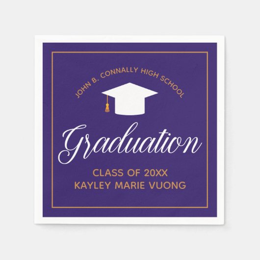Serviette En Papier 2022 Graduation Purple Gold Custom School Monogram (Devant)