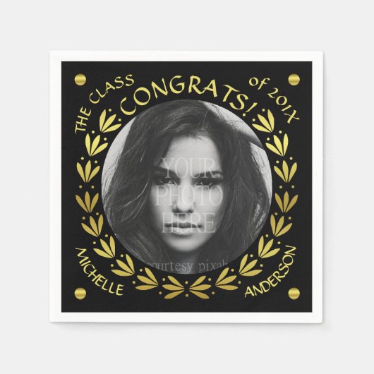 Serviette En Papier 2023 Graduation Party Gold Black Laurel Wreath (Devant)