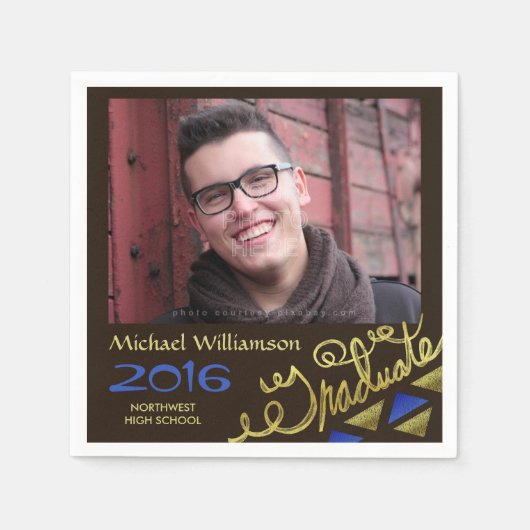 Serviette En Papier 2023 Graduation Party Photo Gold Foil Typographie (Devant)