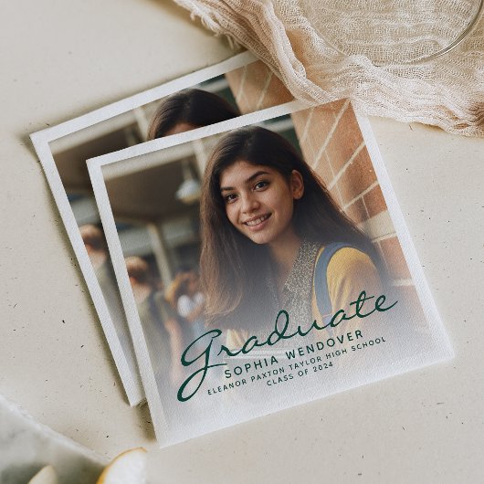 Serviette En Papier 2024 Green Script Photo Graduation Party