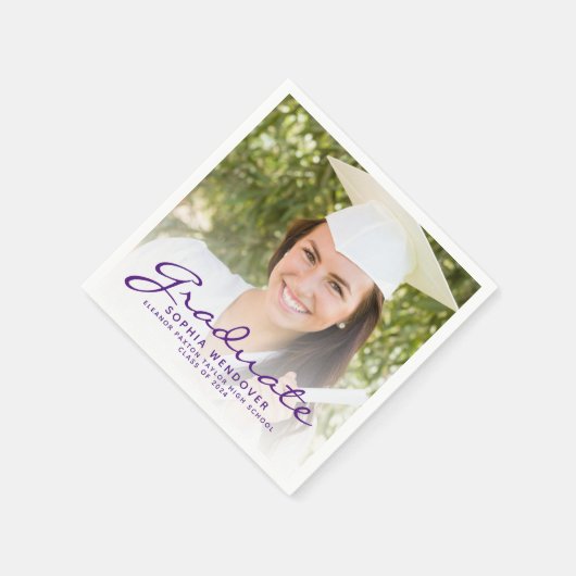 Serviette En Papier 2024 Purple Script Photo Graduation Party (Coin)