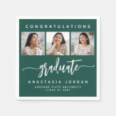 Serviette En Papier 2025 3-Photo Green Félicitations Diplômé (Devant)