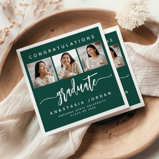 Serviette En Papier 2025 3-Photo Green Félicitations Diplômé