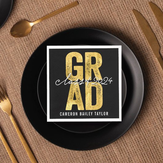 Serviette En Papier 2025 Bold GRAD Gold Foil Parti de graduation moder