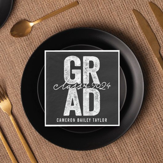 Serviette En Papier 2025 Bold GRAD Silver Foil Graduation Party Paper