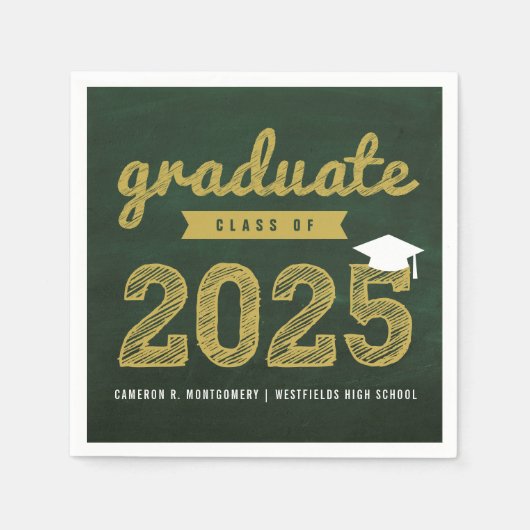 Serviette En Papier 2025 Chalkboard Bold Sketch Graduation Party Paper (Devant)