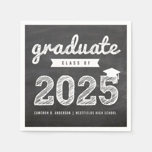 Serviette En Papier 2025 Chalkboard Bold Sketch Graduation Party Paper (Devant)