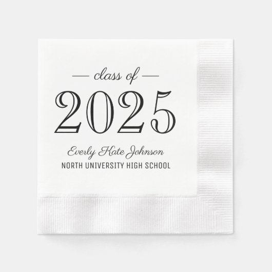 Serviette En Papier 2025 Elegant Black and White Custom Graduation (Devant)