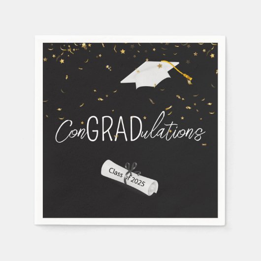 Serviette En Papier 2025 Graduation Gold Confetti et Casquette (Devant)