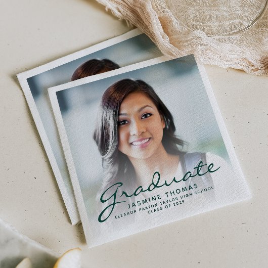 Serviette En Papier 2025 Green Script Photo Graduation Party